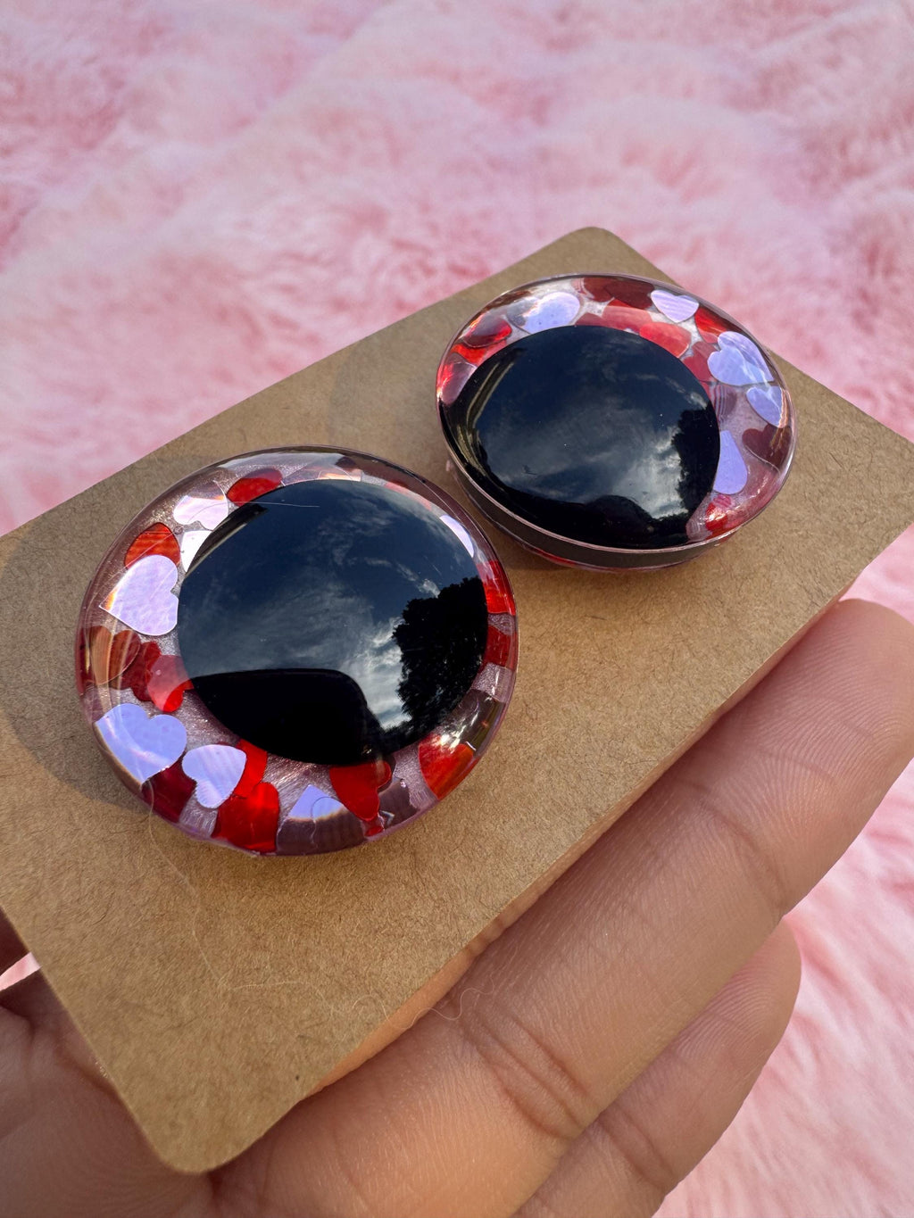 Heart Eyes- Hand Painted Safety Eyes: Amigurumi Crochet Tools (20-40mm, Black/Red/White Pupil)