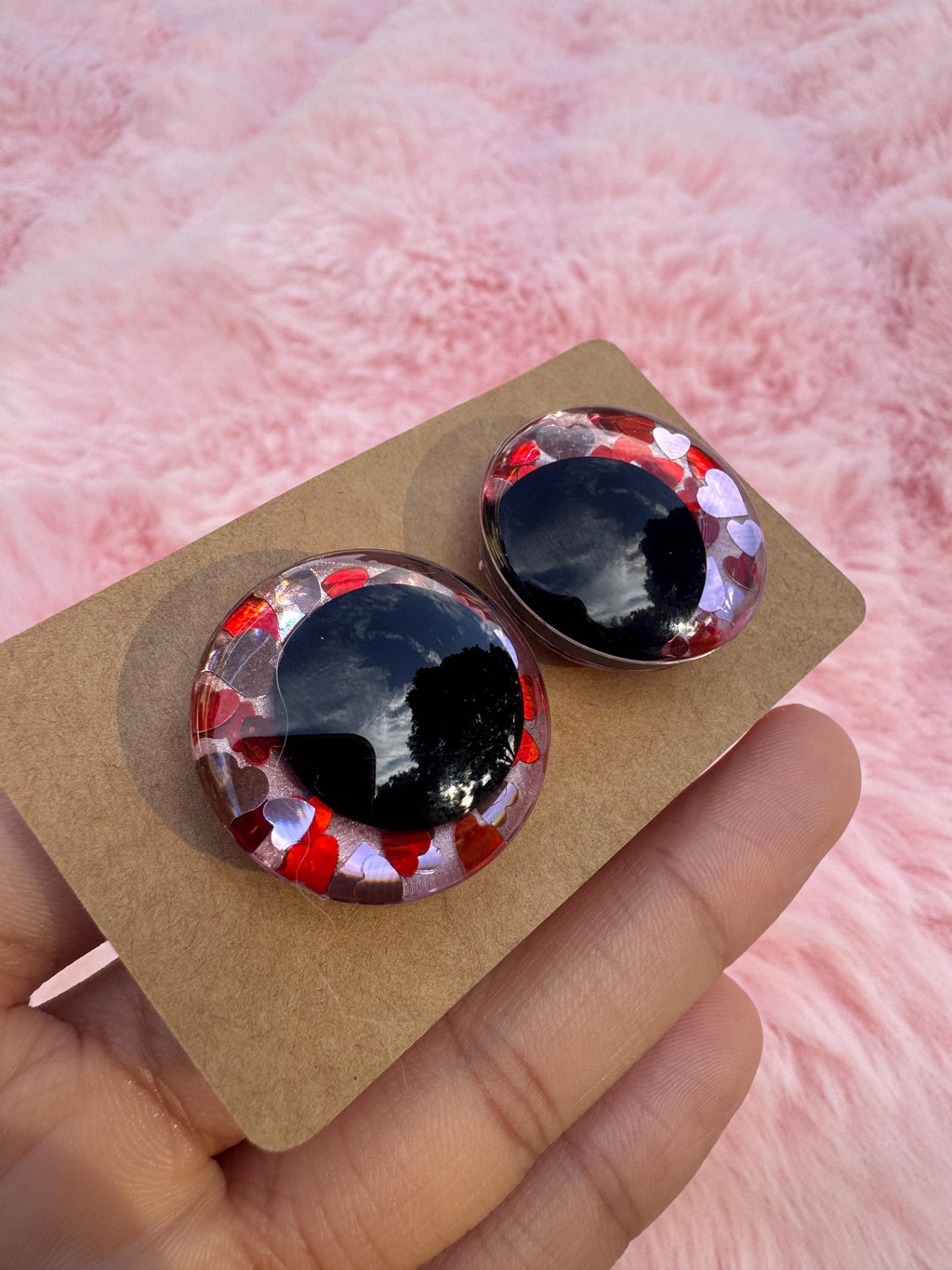 Heart Eyes- Hand Painted Safety Eyes: Amigurumi Crochet Tools (20-40mm, Black/Red/White Pupil)