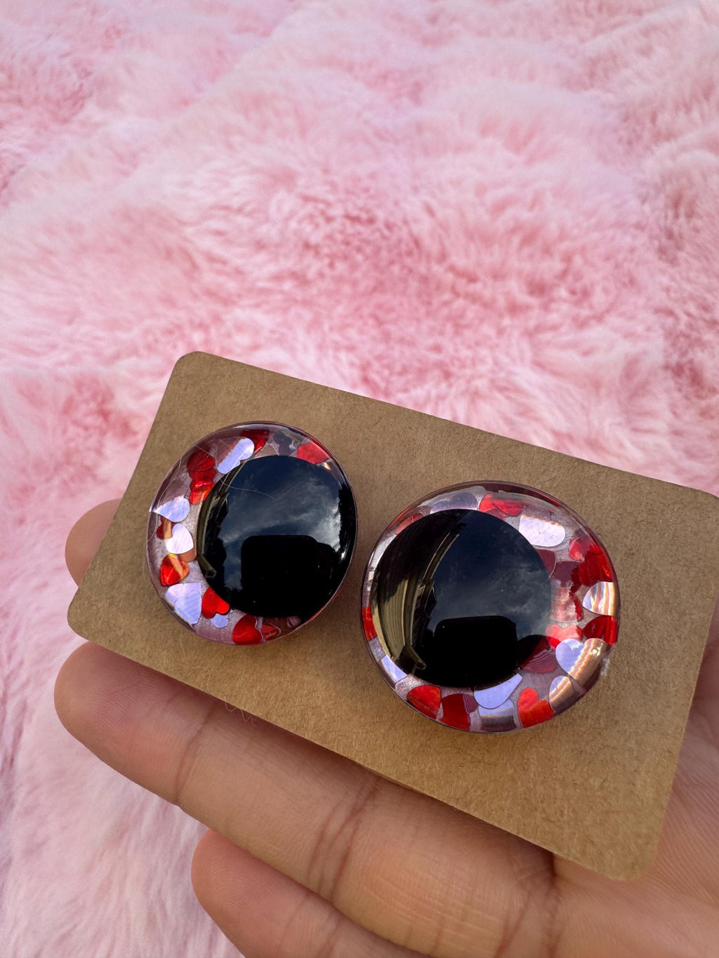 Heart Eyes- Hand Painted Safety Eyes: Amigurumi Crochet Tools (20-40mm, Black/Red/White Pupil)