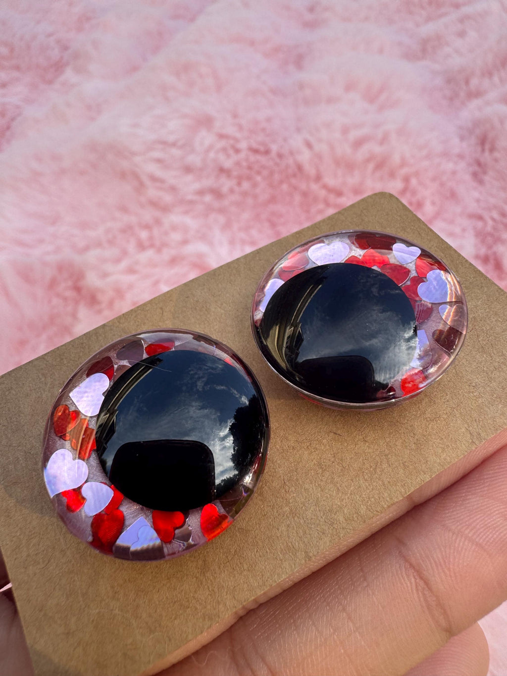 Heart Eyes- Hand Painted Safety Eyes: Amigurumi Crochet Tools (20-40mm, Black/Red/White Pupil)