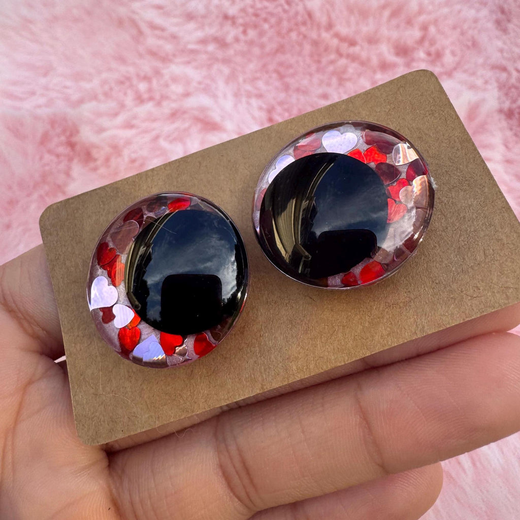 Heart Eyes- Hand Painted Safety Eyes: Amigurumi Crochet Tools (20-40mm, Black/Red/White Pupil)