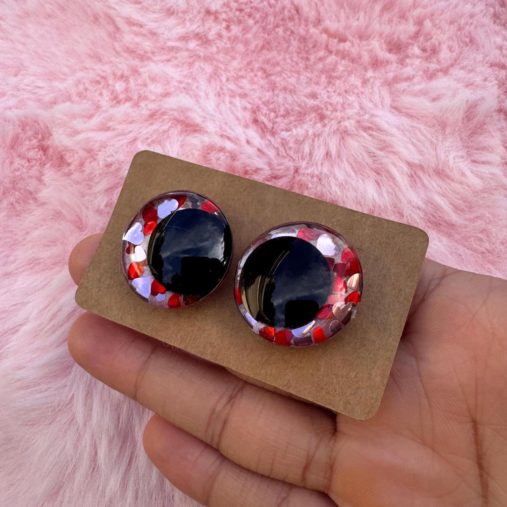 Heart Eyes- Hand Painted Safety Eyes: Amigurumi Crochet Tools (20-40mm, Black/Red/White Pupil)