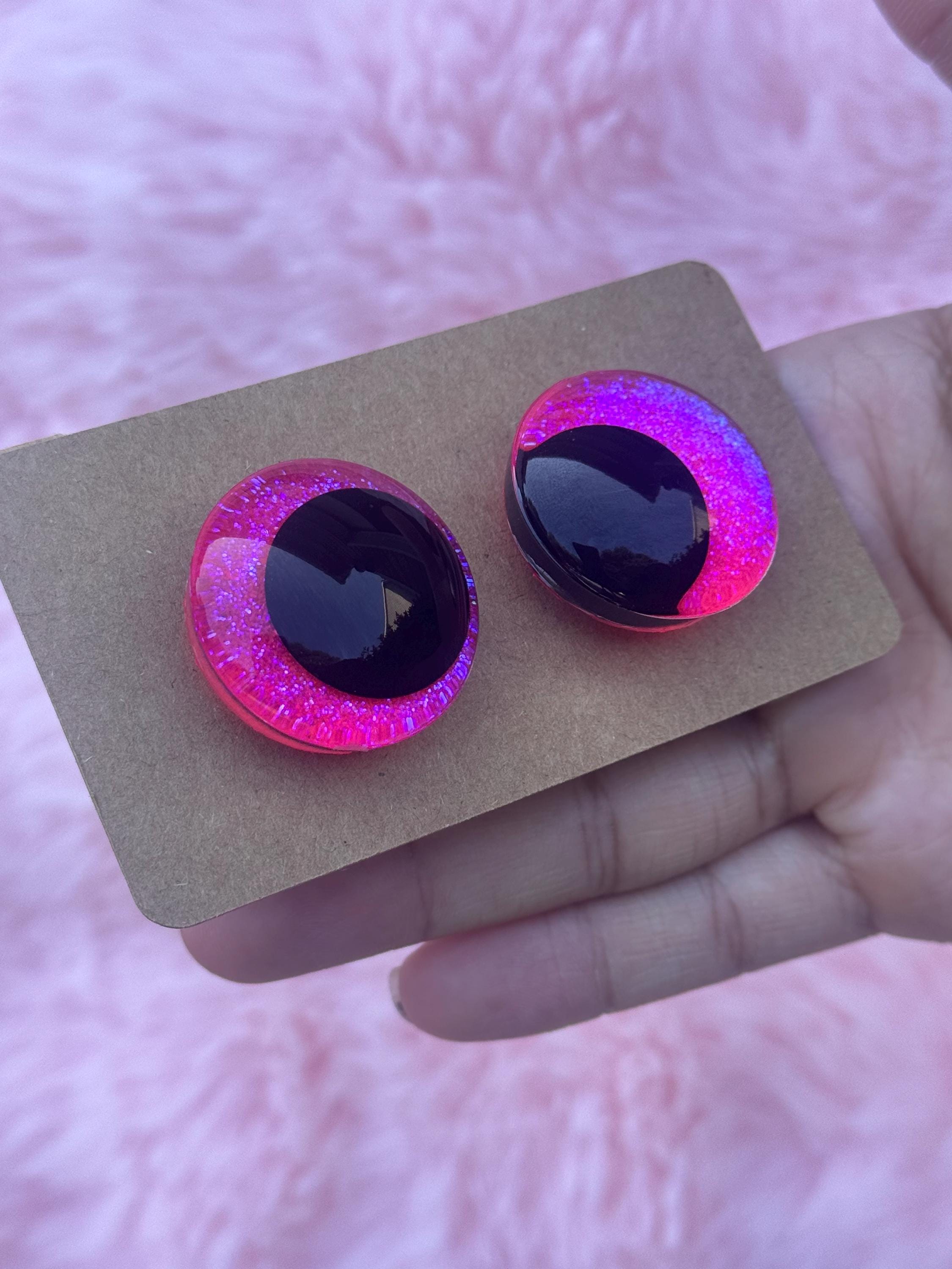 PINK - Hand Painted Safety Eyes: Amigurumi Crochet Tools (16mm-40mm, Black/Red/White Pupil)