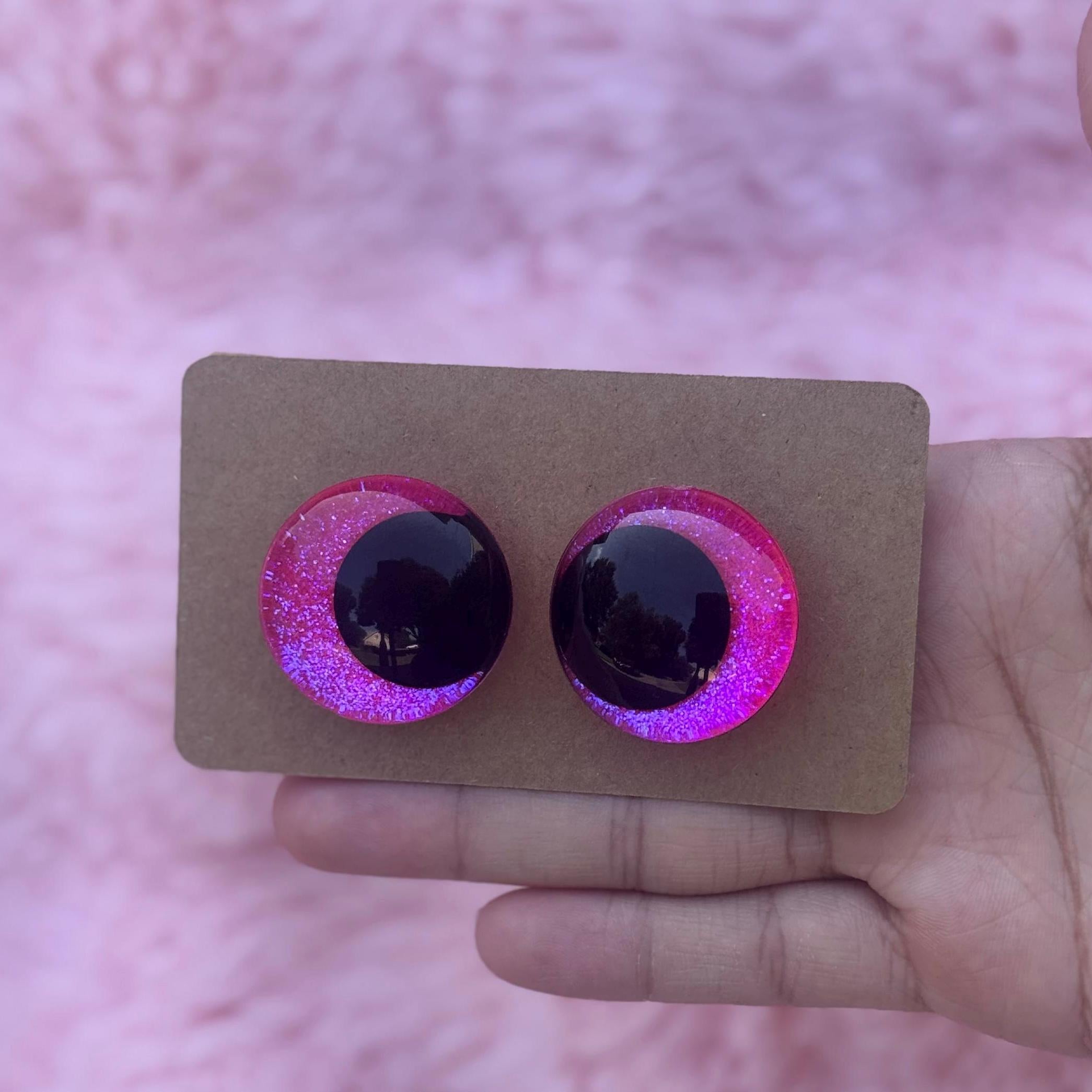 PINK - Hand Painted Safety Eyes: Amigurumi Crochet Tools (16mm-40mm, Black/Red/White Pupil)